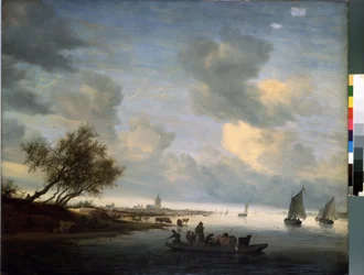 Ferry a Arnhem (Ferry en Arnhem) (Pays Bas). Peinture de Salomon Jacobsz (Jacob) Van Ruysdael (Ruisdael) (1600 o 1603-1670). Huile sur bois, 89 x 116 cm