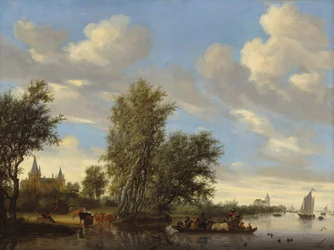 Paisaje fluvial con ferry