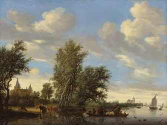 Paisaje fluvial con ferry