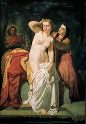 "David et Bethsabee" David epiant Bethsabee au bain. Peinture de Salustiano Asenjo Arozarena (1834-1897) 19eme siecle Dim. 131 x 89 cm Museo de Navarra Pampelune Espagne