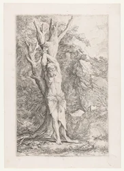 Alberto atado a un árbol