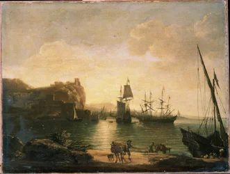 Puerto. Pintura de Salvator (Salvatore) Rosa (1615-1673), óleo sobre lienzo, Arte italiano (Nápoles), Arte barroco. Museo de Arte M.Kroshitsky, Sebastopol (Ucrania).