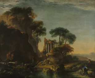 Ruinas en un paisaje rocoso, c.1640 (óleo sobre lienzo)