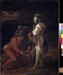 Soldados jugando a los dados. Pintura de Salvator (Salvatore) Rosa (1615-1673), alrededor de 1656, arte italiano (Nápoles), arte barroco. Estado A. Museo Pushkin de Bellas Artes, Moscú.