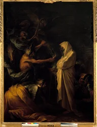La sombra de Samuel apareciendo en Saúl en la Pitonisa de Endor. Pintura de Salvator Rosa (1615-1673) Alrededor de 1668 Dim. 2,73x1,93 m