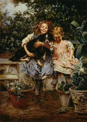 Tres amigos, de Salvatore Postiglione (1861-1906), óleo sobre lienzo, 53,5x38 cm