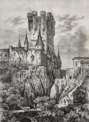 Alcázar de Segovia, España, litografía de Salvatore Puglia de Poliorama Pittoresco, n 36, 12 de abril