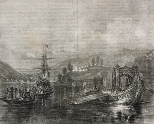 Valle de Buyukdere y acueducto de Baghtche-keui, Turquía, litografía de Salvatore Puglia de Poliorama Pittoresco, n 40, 11 de mayo.