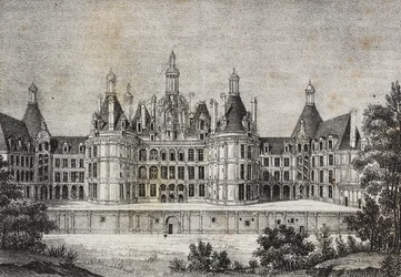 Castillo de Chambord, Francia, litografía de Salvatore Puglia de Poliorama Pittoresco, n 39, 6 de mayo