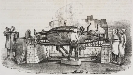 Asado colosal, litografía de Salvatore Puglia del Poliorama Pittoresco, n 4, 2 de septiembre