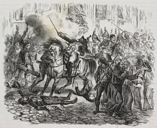 Insurrección de Madrid, litografía de Salvatore Puglia de la Historia de Napoleón de Cesare Malpica (1804-1848) del Poliorama Pittoresco, n 47, 1 de julio.