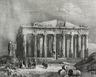 Partenón, Acrópolis de Atenas, Grecia, litografía de Salvatore Puglia de Poliorama Pittoresco, n 32, 19 de marzo