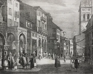 Camino Real, Corfú, Grecia, litografía de Salvatore Puglia de Poliorama Pittoresco, n 23, 11 de enero