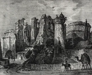 Ruinas de la iglesia de San Juan en Pérgamo, Turquía, litografía de Salvatore Puglia de Poliorama Pittoresco, n 13, 5 de noviembre