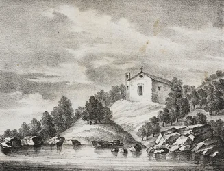 Santuario de Peschici, Apulia, Italia, litografía de Salvatore Puglia del Poliorama Pittoresco, n 51, 27 de julio