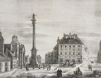 Columna de Segismundo, en conmemoración del rey Segismundo III Vasa (1566-1632), Varsovia, Polonia, litografía de Salvatore Puglia de Poliorama Pittoresco, n 46, 21 de junio.