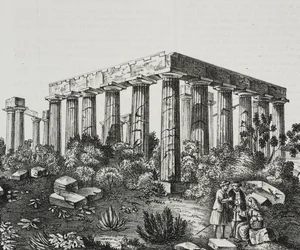 Templo de Apolo en el monte Panelenio, Grecia, litografía de Salvatore Puglia de Poliorama Pittoresco, n 40, 14 de mayo