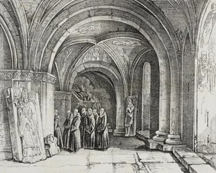 Iglesia subterránea de la catedral de Basilea, Suiza, litografía de Salvatore Puglia de Poliorama Pittoresco, n 50, 22 de julio