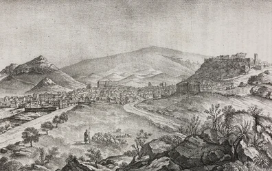 Vista de Atenas, Grecia, litografía de Salvatore Puglia de Poliorama Pittoresco, n 1, 13 de agosto