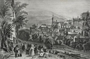 Vista de Baden, Suiza, litografía de Salvatore Puglia del Poliorama Pittoresco, n 29, 26 de febrero