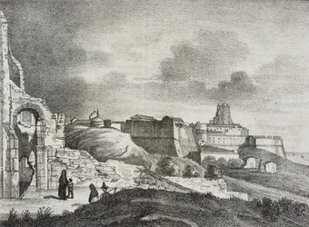 Vista de Crotone, Calabria, Italia, litografía de Salvatore Puglia de Poliorama Pittoresco, n 51, 29 de julio
