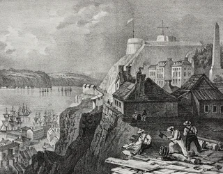 Vista de la ciudad de Quebec, Canadá, litografía de Salvatore Puglia de Poliorama Pittoresco, n 46, 24 de junio