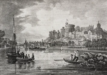 Vista del castillo de Windsor, Inglaterra, Reino Unido, litografía de Salvatore Puglia de Poliorama Pittoresco, n 32, 15 de marzo