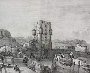 Villa del Príncipe de Butera en Bagheria, Palermo, Sicilia, litografía de Salvatore Puglia de Poliorama Pittoresco, n 3, 28 de agosto.