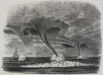 Waterspouts, litografía de Salvatore Puglia del Poliorama Pittoresco, n 48, 9 de julio