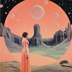 Mujer elegante, cielo extraterrestre