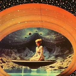 Mujer en el espacio meditando