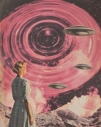 Vista de la galaxia al estilo retro de ciencia ficción