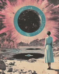 Mundo retro de mujeres alienígenas