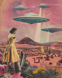 Mujeres vintage del desierto y los ovnis