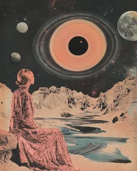 Mujer contemplando el cosmos