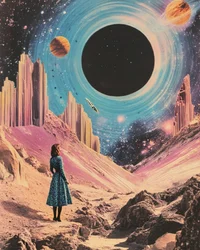 Mujer contemplando un agujero negro
