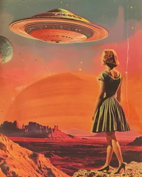 Una mujer bajo un cielo extraterrestre