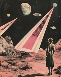 Una mujer contempla un mundo extraterrestre