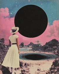 Una mujer contempla el horizonte cósmico