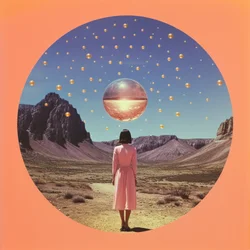 Mujer en un desierto surrealista