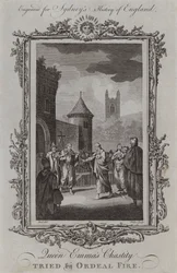 La castidad de la reina Emma probada por el fuego (grabado)