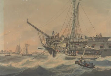Tripulación de guerra y transporte marítimo frente a la costa