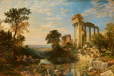 Paisaje italiano con figuras junto a ruinas