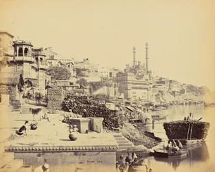 Benarés; la Gran Mezquita de Arungzebe y los Ghats adyacentes