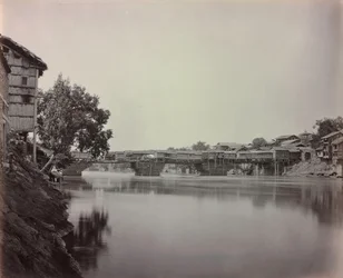 Puente de tiendas, Srinagar, Cachemira, 1864