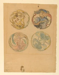 Dibujo, Estudios florales (cuatro diseños de adornos circulares), 1880-90