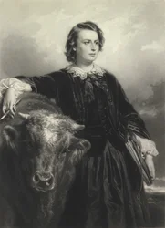 Rosa Bonheur a los treinta y cuatro años (mezzotinta)