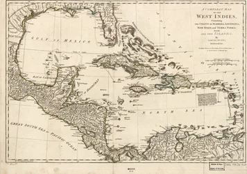 Mapa completo de las Indias Occidentales que contiene las costas de Florida, Luisiana, Nueva España y Tierra Firme: Con todas las islas.
