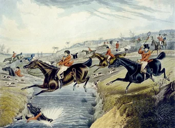 La gran caza del zorro de Leicestershire, placa 2 (grabado por Charles Hunt)