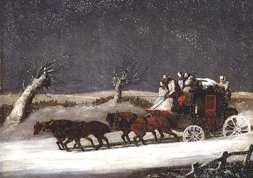 Carruaje postal en un ventisquero